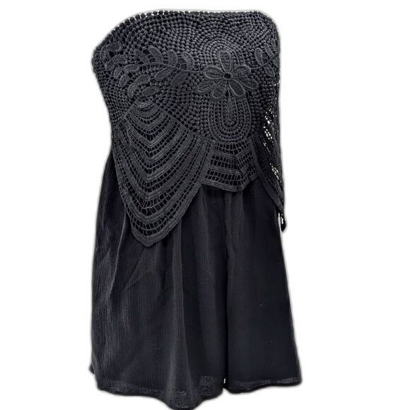 Xhilaration Black Strapless Lace Linen Women's Flowy Romper Size Medium - Picture 1 of 8